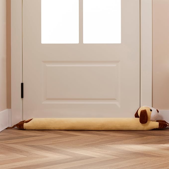 Sunolga 2 Pack of 38 Inches Door Draft Stoppers, Includes 2.2Lbs Black Door Draft Stopper & 2.4Lbs Dog Shape Sound Proof Draft Guard