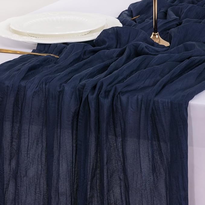 Socomi 3pcs Navy Blue Easter Spring Cheesecloth Table Runner Boho Rustic Gauze 120 inch 10FT Cheese Cloth Runner for Wedding Party Baby Shower Birthday Home Decor Holiday Decorations