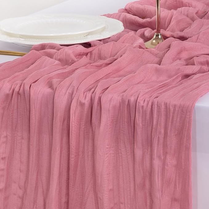 Socomi 6pcs Mauve Easter Spring Cheesecloth Table Runner Boho Rustic Gauze 120 inch 10FT Cheese Cloth Runner for Wedding Party Baby Shower Birthday Home Decor Holiday Decorations