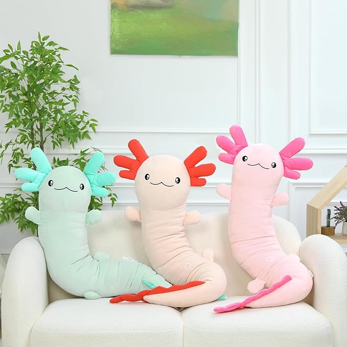 MaoGoLan Giant Axolotl Plush Body Pillow, Big Axolotl Stuffed Animal, XL Salamander Plush Pillow Toy for Kids, Glow in The Dark Salamander Plushies, Birthday Easter Gift, Baby Shower Decor, Blue