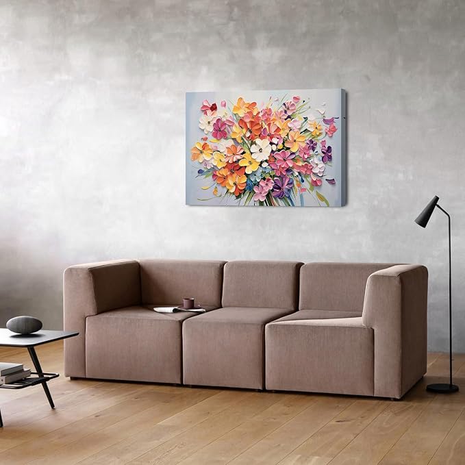 Colorful Wildflower Wall Decor Orange Daisy Flower Canvas Wall Art for Girl Women Bedroom Picture Nature Floral Bouquet Painting Prints Farmhouse Spring Botanical Artwork Kitchen Decoration 24x36"