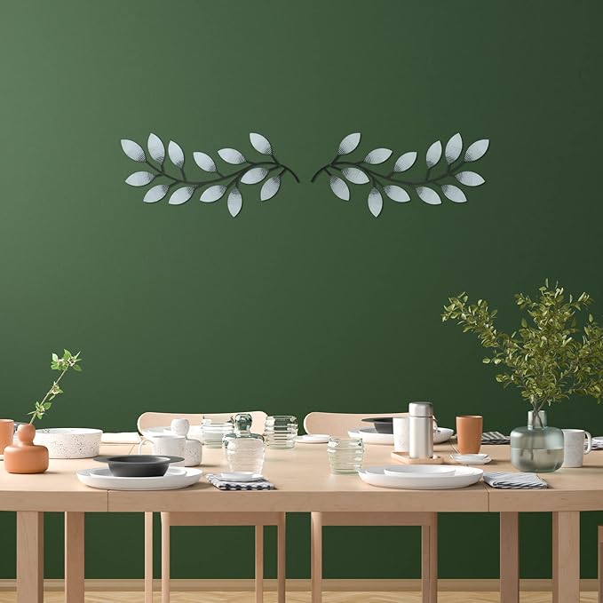 Zhengmy 2 Pieces Metal Tree Leaf Wall Decor Vine Olive Branch Leaf Wall Art Living Room, Hallway Wall Decor Outdoor Decoration(Retro White)