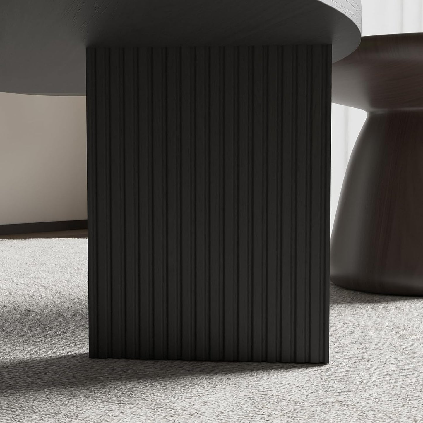 Wooden Round Coffee Table, 35" Coffee Table with Smooth Thick Mesa, Low Circle Center Table with X Shaped Stable Legs, Accent Tea Table for Living Room, Office, Black