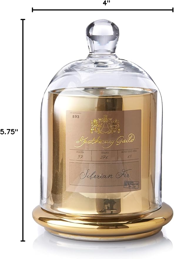 Zodax Apothecary Guild Scented Candle Jar w/Glass Dome Medium Gold Siberian Fir