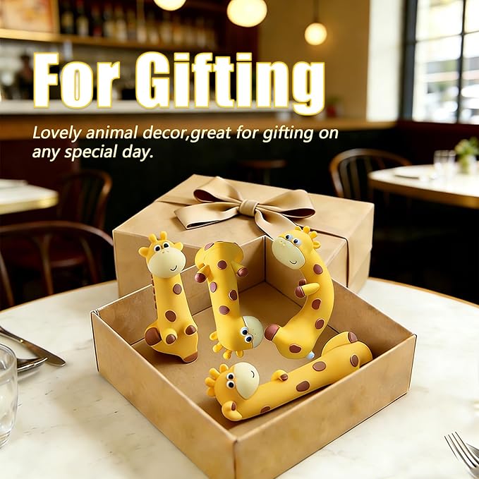 Funny Resin Desk Giraffe Decor 4 PCS, Mini Cute Giraffe Figurines for Computer Monitor, Car Dashboard and Rearview Mirror, Office Desk, Photo Frame Decorations Accessories & Housewarming Gifts