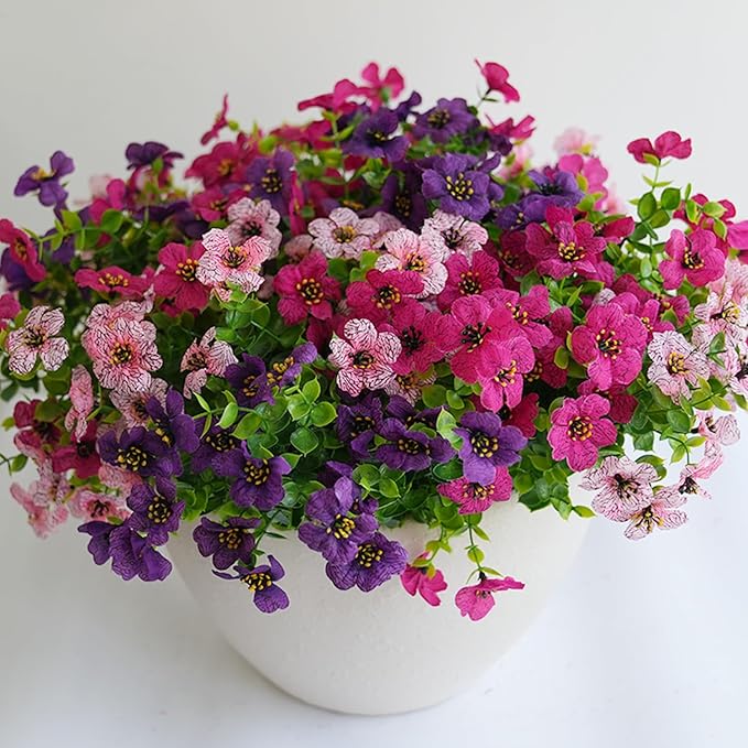 trytuny Artificial Flowers for Outdoor, UV Resistant Fake Silk Flowers, Realistic Faux Plants for Outside Indoor Porch Patio Window Box Planter Home Decor (14, Purple Rosy Pink)
