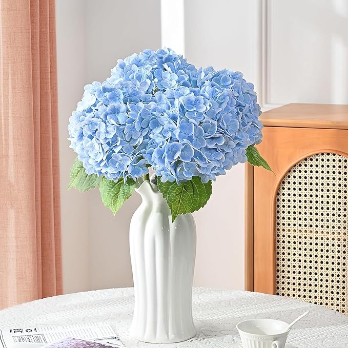 MARTINE MALL 5Pcs 21in Hydrangea Artificial Flowers, Latex Real Touch Hydrangeas Lifelike Large Hydrangea Flowers for Home Decor Party Arrangements Wedding Bouquets Centerpieces (Blue)