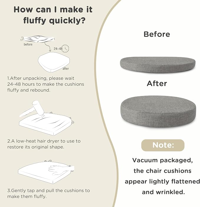 AddGrace Round Bar Stool Cushions 4 Pack Bar Stool Seat Cushion Non Slip Round Chair Pads with Removable and Washable Cover 12x12 Inch Light Grey
