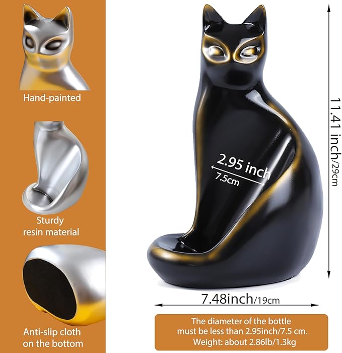 Cat Wine Bottle Holder Decorative, Tabletop Wine Racks Countertop, Cat Decor Wine Stand Gifts for Wine Lovers Women, Water Bottle Organizer for Cabinet, Black Wine Rack