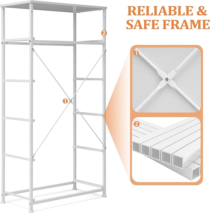 Fabric Dresser for Bedroom, Tall Skinny Dresser with 6 Drawers, Storage Organizer Tower, Steel Frame Wooden Top for Closet, Living Room, Hallway(White)