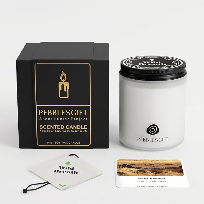Wild Breath Woody Scented Candle 9oz Natural Soy Wax Gift Set | 100% Soy Wax Candles,Home Scented,Stress Relief&Meditation,Forest Fragrance Aromatherapy,Men&Women Gift,Scented Card Included