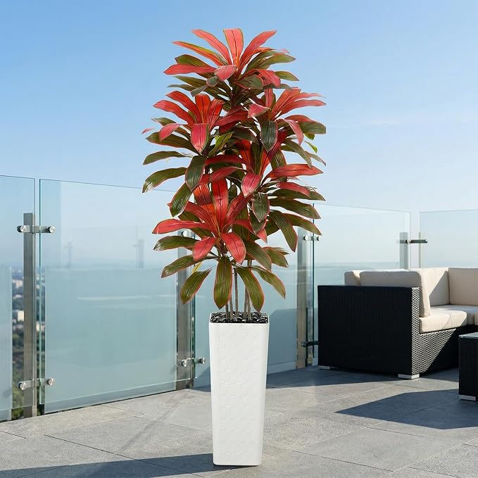 Artificial Dracaena Tree:7FT Faux Silk Tropical Yucca Floor Trees Realistic Fake Green Plant with Natural Wood Trunk & Lifelike Leaves for Home Office Decor Indoor & Outdoor (7FT,1-Pack,White)