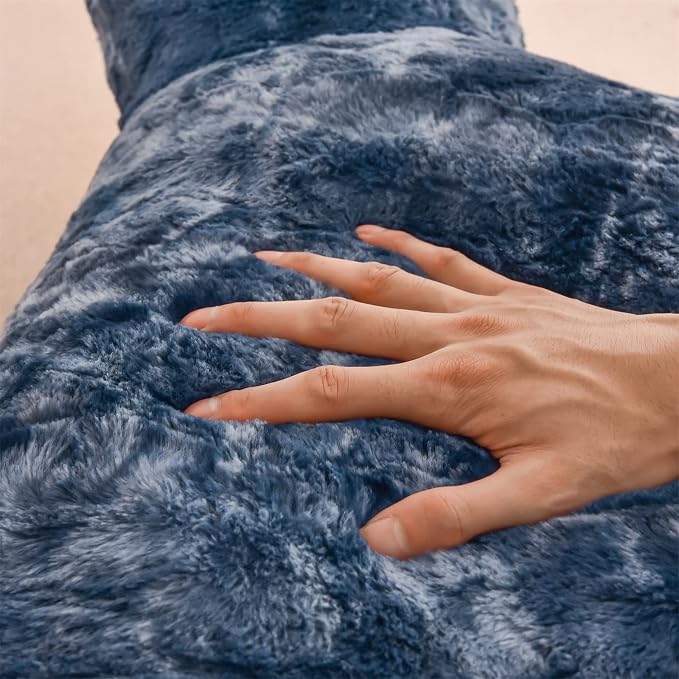 A Nice Night Faux Fur Reading Pillow Bed Wedge Large Adult Children Backrest with Arms Back Support for Sitting Up in Bed/Couch for Bedrest,Tie Dyed Navy