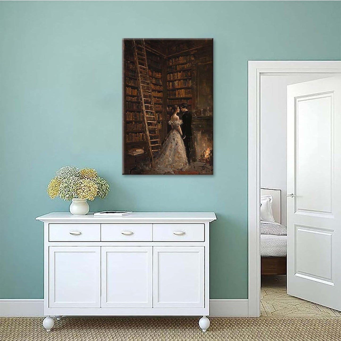 Gothic retro library scene decoration melancholy calm art college style wall aesthetic antique style home decoration suitable for bedroom living room20x30in Wood Framed