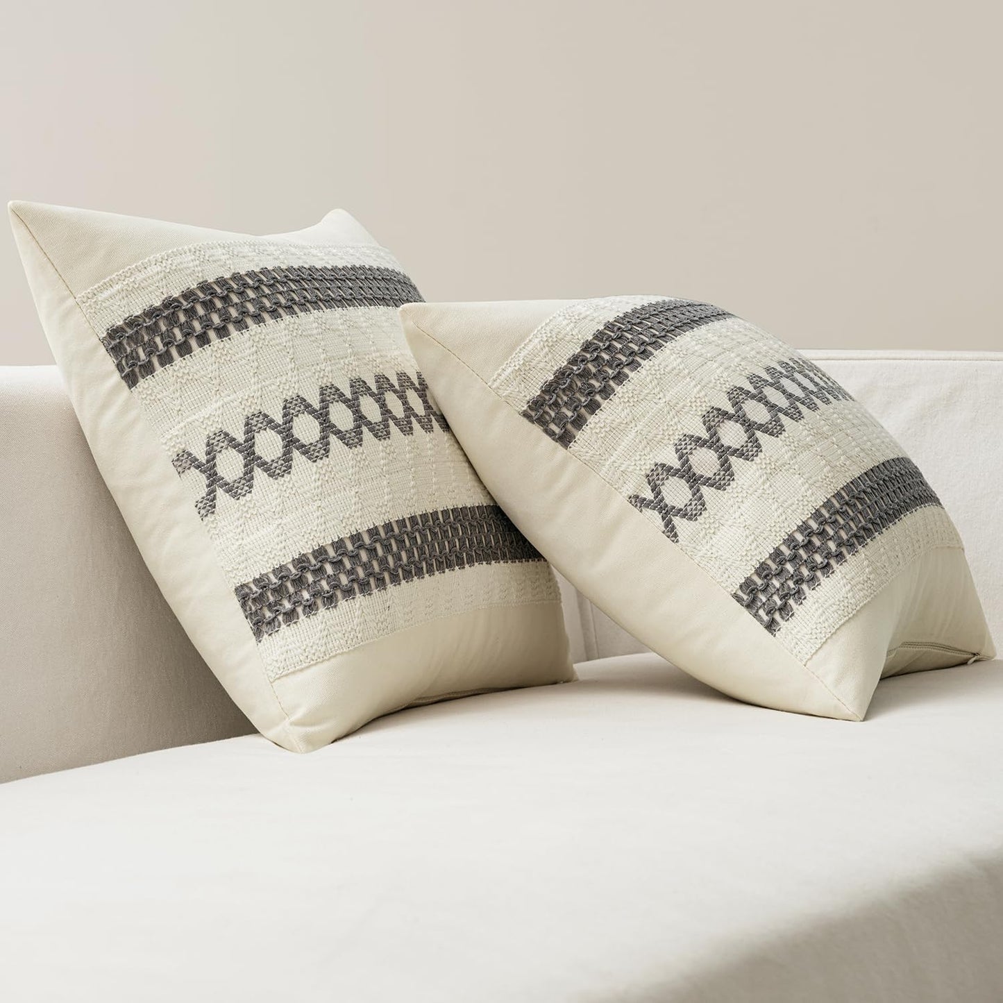 MIULEE Set of 2 Gray Boho Decorative Pillow Covers 18x18 Inch Farmhouse Rustic Couch Throw Pillows Modern Spring Cotton Cushion Covers Retro Cute Macrame Woven Home Decor for Bed Sofa Chair