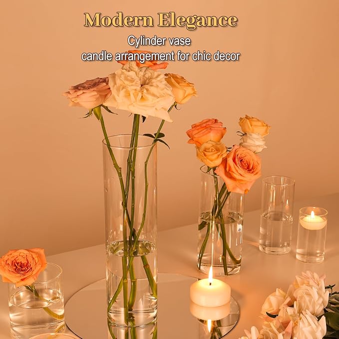 TBWIND 12Pcs Glass Cylinder Vases 12 Inch Tall Clear Flower Vases for Centerpieces Wedding Decoration, Hurricane Floating Candle Holder for Party Table Home Decor