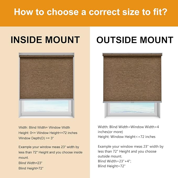 Persilux Custom Size Natural Woven Cordless Roller Shades, Free-Stop Window Shades for Home, Roller Window Shades, Light Filtering Window Blinds for Windows, Kitchen and Door (Brown)