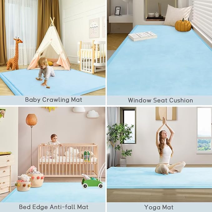 Baby Play Mat for Floor Nursery Muscle Mat Area Rug Playroom Rug 71x79" Elastic Foam 1.3" Thick Crawling Mat for Babies,Toddlers(Ice Blue)