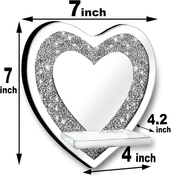 ZOLAPI Set of 2 Crystal Crush Diamond Candle Sconces, Gorgeous Silver Mirrored Wall Sconce, Candle Holder Glass Wall Decorations for Home Décor, Living Room, Dining Room.Heart Shaped
