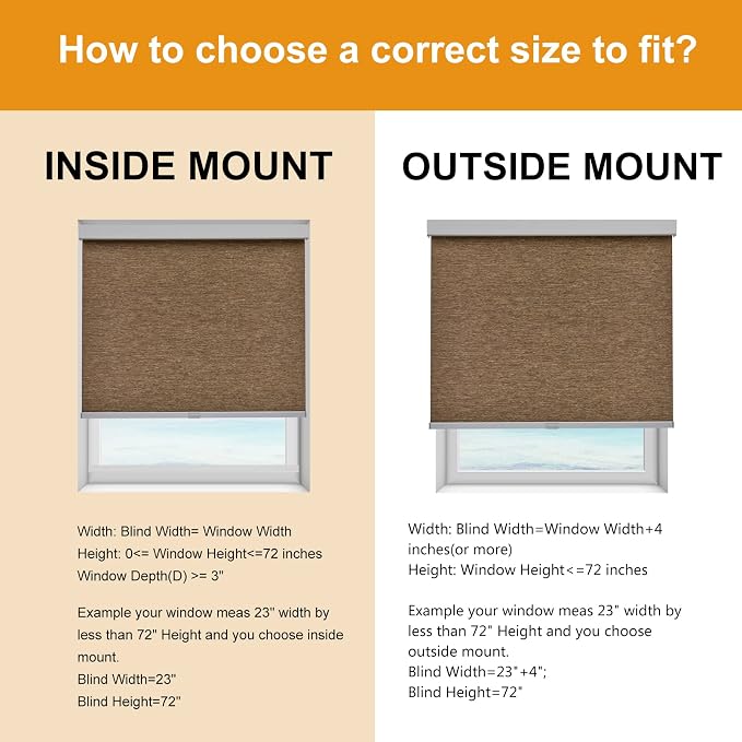 Persilux Free-Stop Cordless Blinds for Windows Light Filtering Roller Shades (Brown 56" W x 72" H) Natural Woven Fabric Thermal Insulation Privacy Roller Window Blinds for Home, Living Room, Kitchen