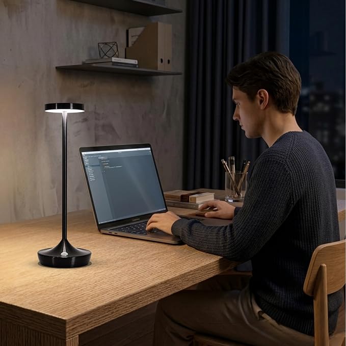 Cordless Table Lamp Rechargeable - 6000mAh LED Battery Operated Table Light - Portable Touch Dimmable Outdoor Waterproof Table Lamps for Patio Restaurant Dining (Black)
