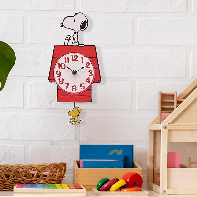 Mark Feldstein, Peanuts Snoopy's Dog House with Woodstock Pendulum Pal Wall Clock, 12 Inch