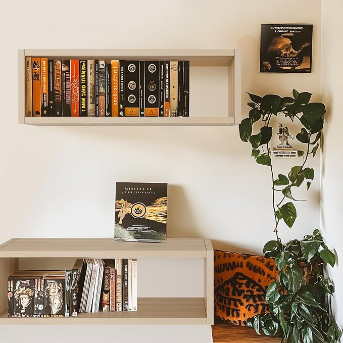 Kaboon 24in Floating Cube Shelves Set of 2, Display Shelves Wall Mount, Decorative Hanging Shelves for Kitchen Living Room Office,(Grey Oak, Rectangle 2 Cubes)