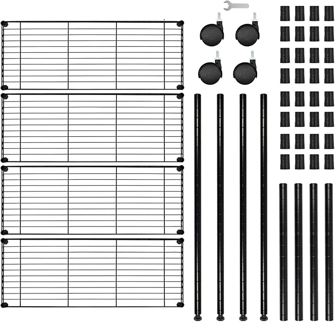 Simple Deluxe Heavy Duty 4-Shelf Storage Shelving Unit, 36" D x 14" W x 55.91" H Steel Organizer Wire Rack 1000Lb Capacity, Black, 2 Pack