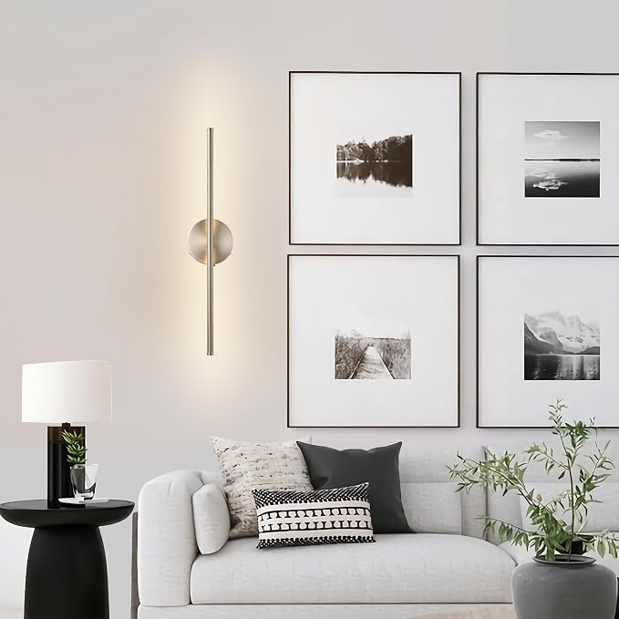 KARTOOSH Battery Operated Wall Sconces with Remote Control, Dimmable Wall Sconces Set of Two, 350°Rotate, 3000K LED Nickel Wireless Wall Light for Living Room, Bedroom, Hallway, 20.4 Inch (2 Pack)