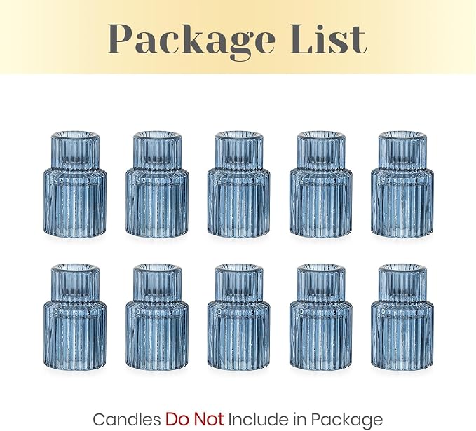 Hewory Glass Candlestick Candle Holder: 10PCS Blue Glass Taper Candle Holders for Table Centerpiece, Vintage Tapered Candlestick Holders for Christmas Centerpiece Wedding Party Holiday Home Decor