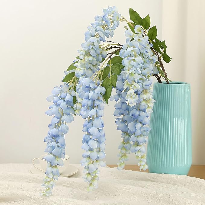 4pcs 47.2-inch Artificial Fake Wisteria Hanging Flower Garland Silk Flower String Home Party Decoration White Blue Pink Purple (Blue)