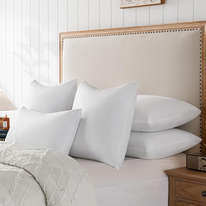 basic home Hotel-Style Goose Feather Down Euro Pillow Insert for Sofa & Bed - 100% Odorless & Plump Cushion Filler - 233TC Cotton with Inner Liner to Prevent Poking (28x28 Inch)