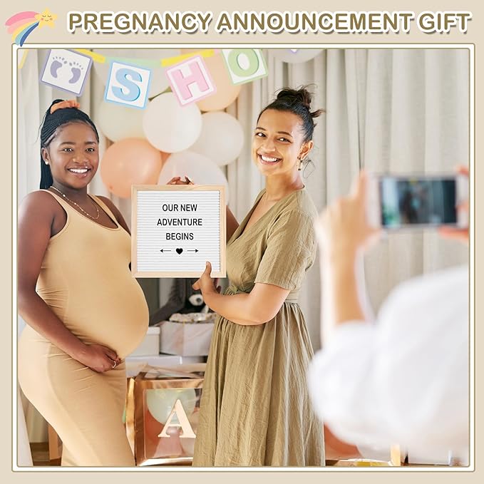 Canlierr 9 Pcs Pregnancy Announcement Set Pregnancy Reveal Ideas Felt Letter Board Baby Bodysuit Booties Photo Frame Bear Plush Wood Blocks for Coming Soon Baby Announcement(White)