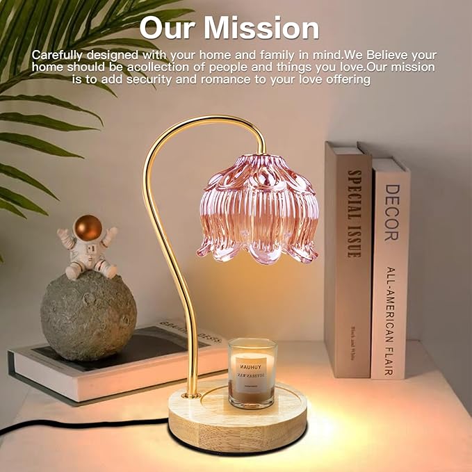 SupBri Dimmable Flower Candle Warmer Lamp, Pink Candle Warmer with Timer & 4Bulbs, Birthday Gifts for Women, House Warming Gifts New Home Bedroom Decor