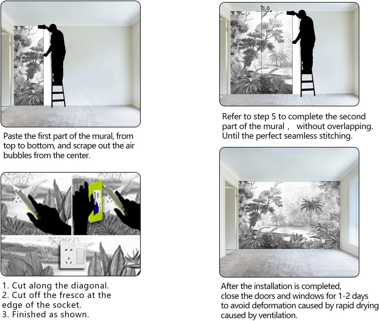 Grey Tropical Rainforest Plant wallpeper Living Room Bedroom Jungle Botanical Wall Mural - 91"x65"(Not Peel and Stick)