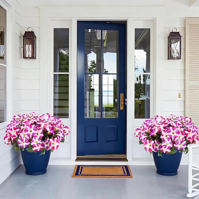 FULLMUSIC Spring Artificial Flowers for Outdoors, UV Resistant Fake Morning Glory, Look Real Faux Silk Plants for Front Door Garden Porch Planter