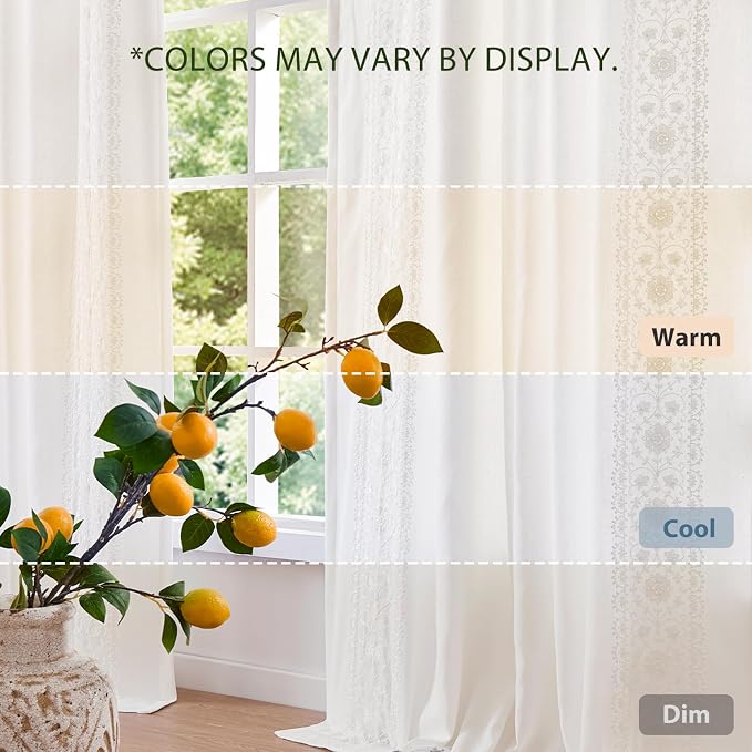 jinchan Weslie White Linen Curtains for Living Room Vintage Floral Farmhouse Curtains 108 Inches Long Boho Lined Linen Drapes for Bedroom Embroidered Extra Long Drapes Off White 2 Panels