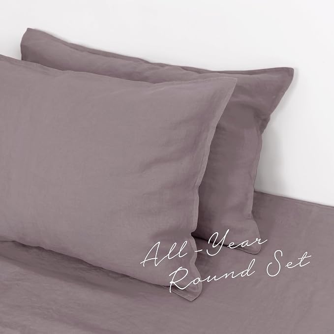 Linen World Linen Pillow Cases King Size - 20"x40" Set of 2,100% French Flax Pillowcase,Soft Breathable Natural Pillow Covers,Mauve Purple