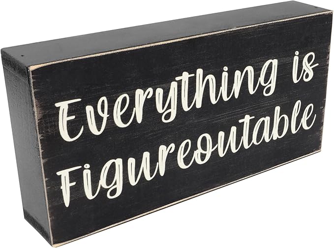 Esur Home Office Desk Black Decor - Inspirational Farmhouse Wooden Box Sign - Everything is Figureoutable