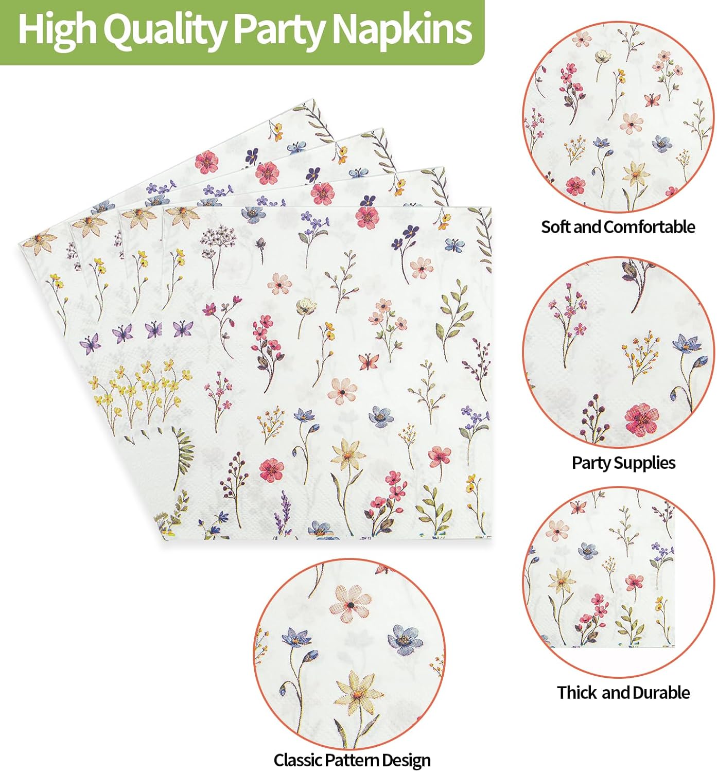 40 pcs Spring Wildflower Pary Paper Plates and Napkins Disposable Flower 9 inch 20 pcs Dessert Party Plates & 20 pcs Napkins Tableware for Fruit Cake Party Decorations