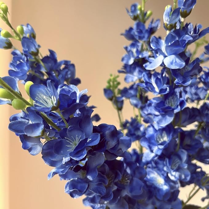 8 pcs Navy Blue Delphinium Artificial Flowers, 34.25''Artificial Snapdragon Flowers Tall Fake Flowers Silk Flowers Faux Delphinium Bulk for Tall Vase Home Wedding Garden Table Decor (Navy Blue)