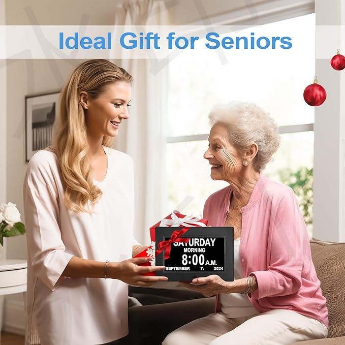 JALL 【2024 New Digital Calendar Dementia Day Clock, 7 Inch Large Screen Display, with Multiple Alarms, AM & PM Display, for Impaired Vision People, Age Seniors, for Desk, Wall Mounted