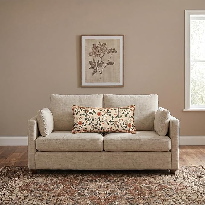 ISAENNE Designer Elegant Vintage Linen Throw Pillow Cover,28"x12"-Flora A | French Rectangle Decor Pillow Cover,Concealed Zipper Design,Floral Pattern,Sofa,Bedroom,Living Room,Lounge Chairs