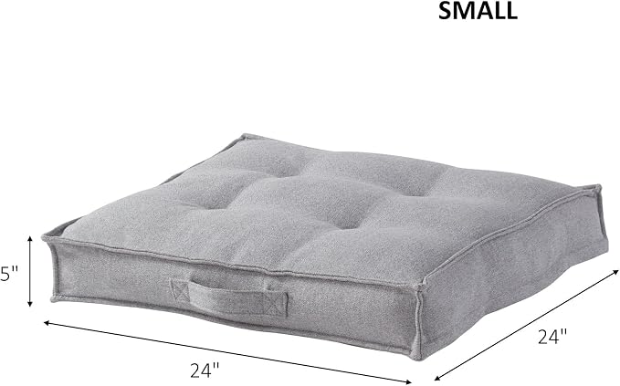 Square Tufted Floor Pillow with Removable Cover, Cement, Small (24")