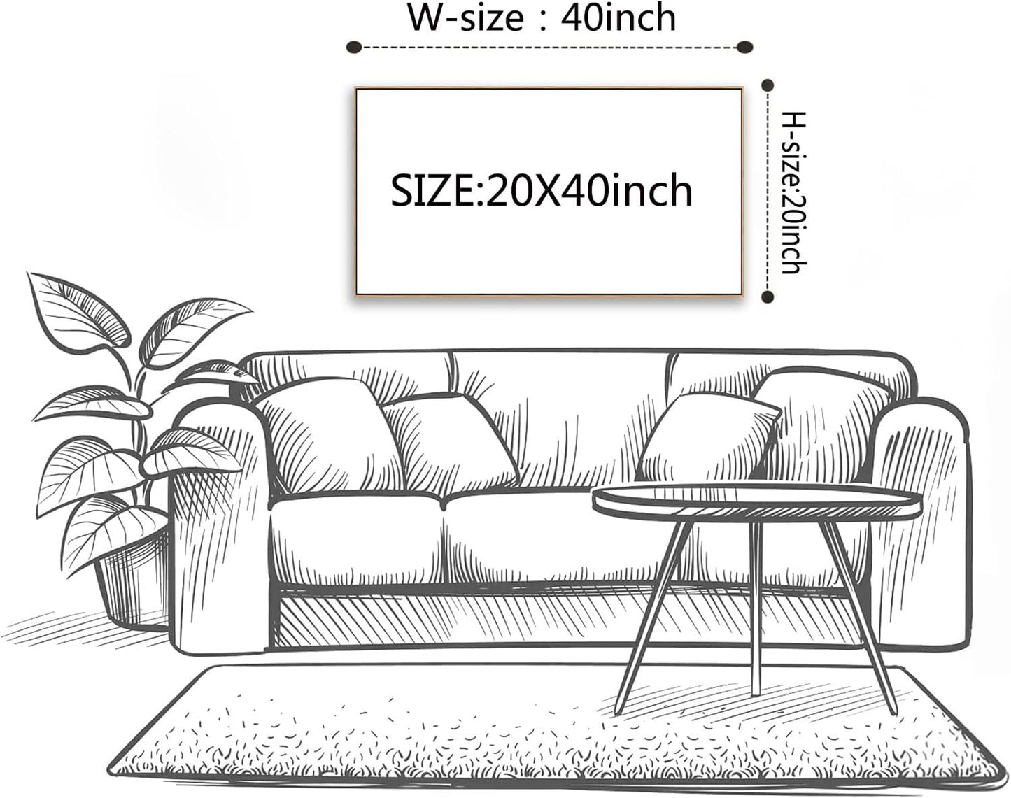 HUADAOART Wall Art Modern Zen Light Luxury Natural Landscape with Golden and White lines Background Wall Decor Canvas Prints for Living Room Bedroom 20x40 Inches (Framed)