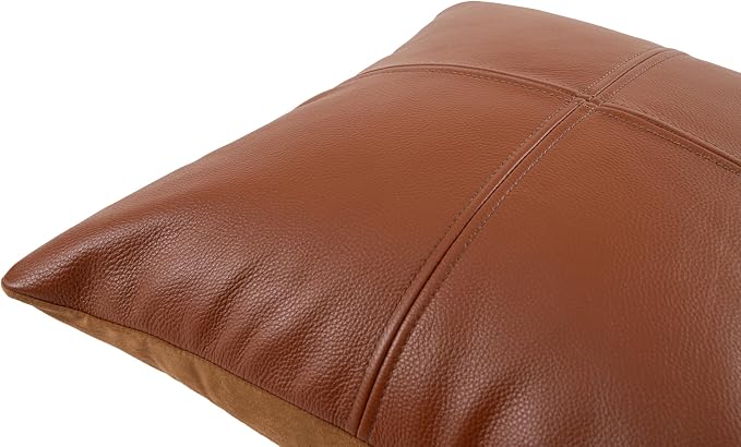 Full Grain Leather Throw Pillow Cover (18" x 18") (Brownish Orange) | Cowhide Sofa Cushion Case Thick Genuine Leather Throw Pillow for Living Room Bedroom and Home Office, Pack of 1, Cover Only