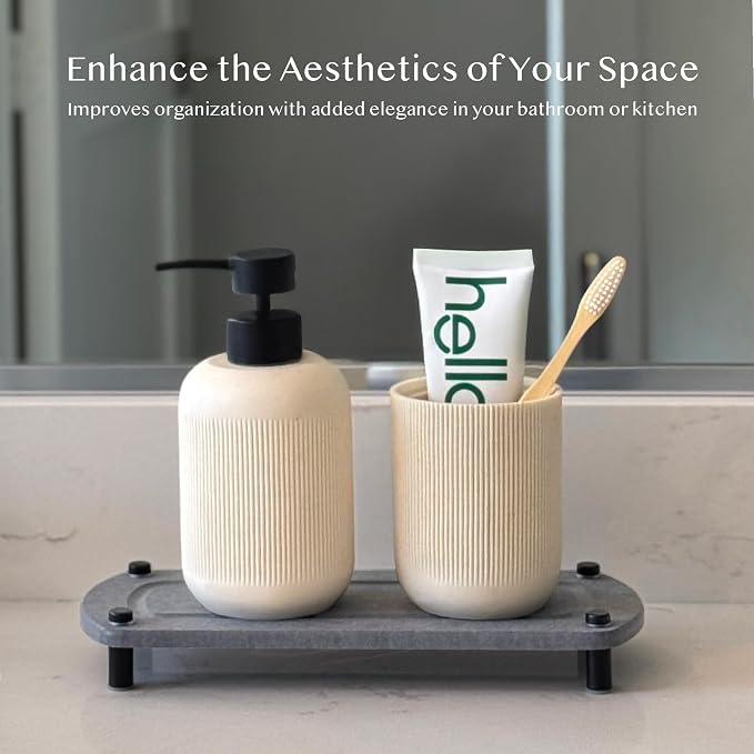 2PCS Water Absorbing Stone Soap Tray for Kitchen Bathroom Sink, Quick Dry Diatomaceous Earth Drying Rack and Shower Caddy, Soap Dispenser and Sponge Holder Organizer for Countertop