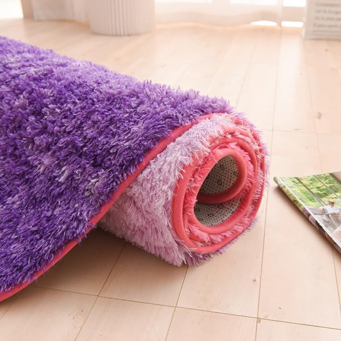 A Nice Night Shaggy Fluffy Faux Fur Area Rug, PinkPurple Tie Dye Star Glitter Printed,Soft, Luxurious Carpet Rugs for Nursery Rug, Bedroom, Living Room,5'x7'