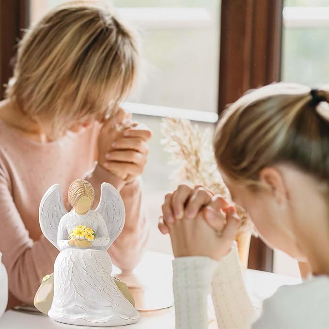 Guardian Angel Statues and Figurines, Praying Angel Figurines for Women, Resin Angeles Decorativos Hand-Painted Collectible Sculpture, Ornaments Mom Birthday Gifts