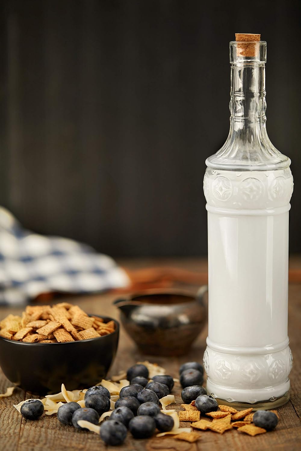 Large Clear Decorative Glass Bottle with Spout and Cork, 32oz, 1 Bottle - Design: LAIT (3in X 11.9in)